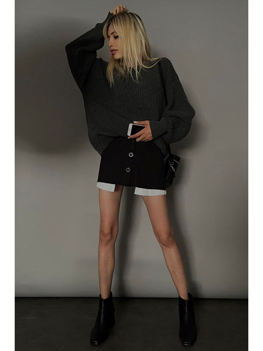 Gri Füme Basic Triko Kazak Mg1304-1