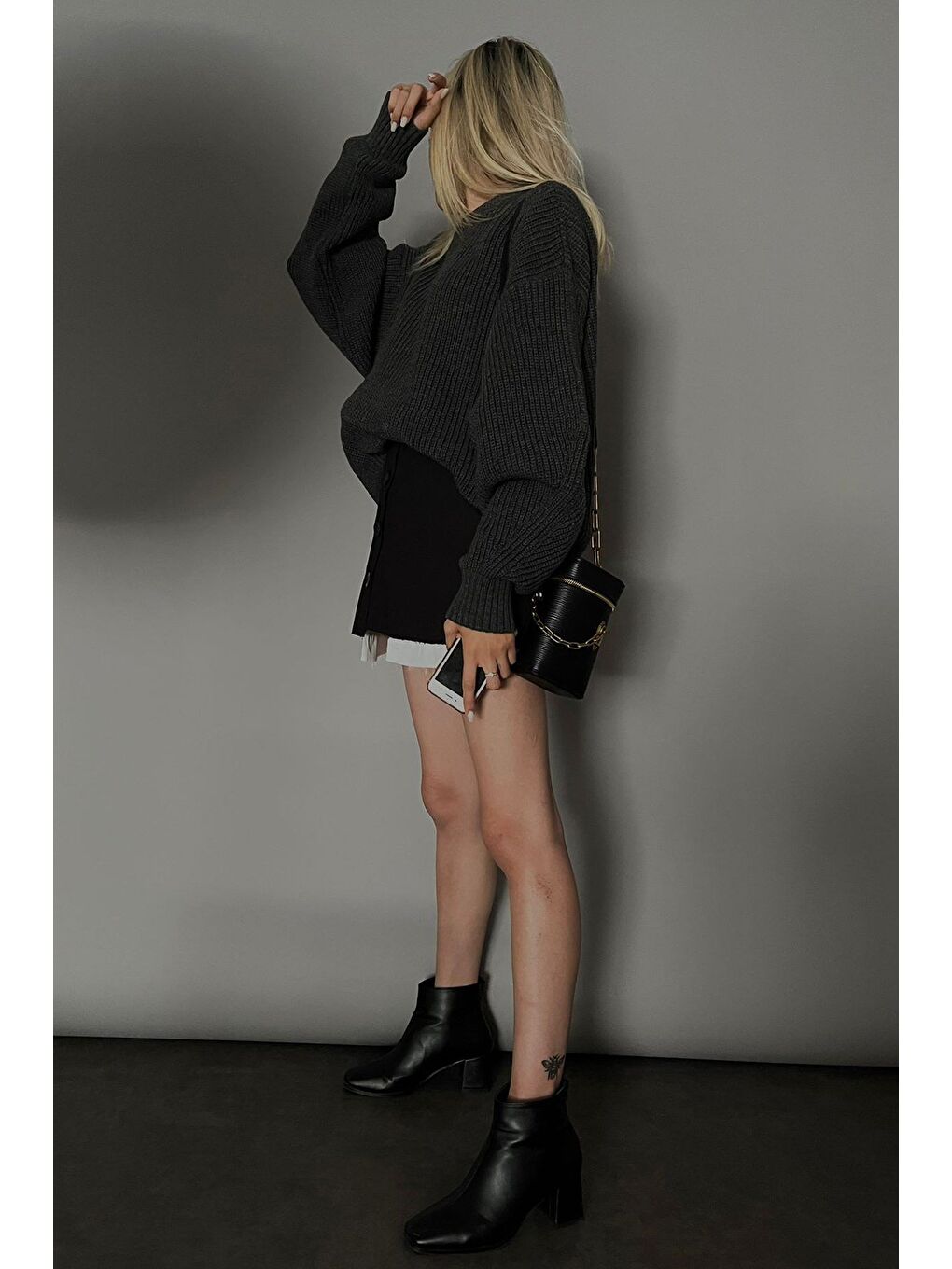 Gri Füme Basic Triko Kazak Mg1304-3