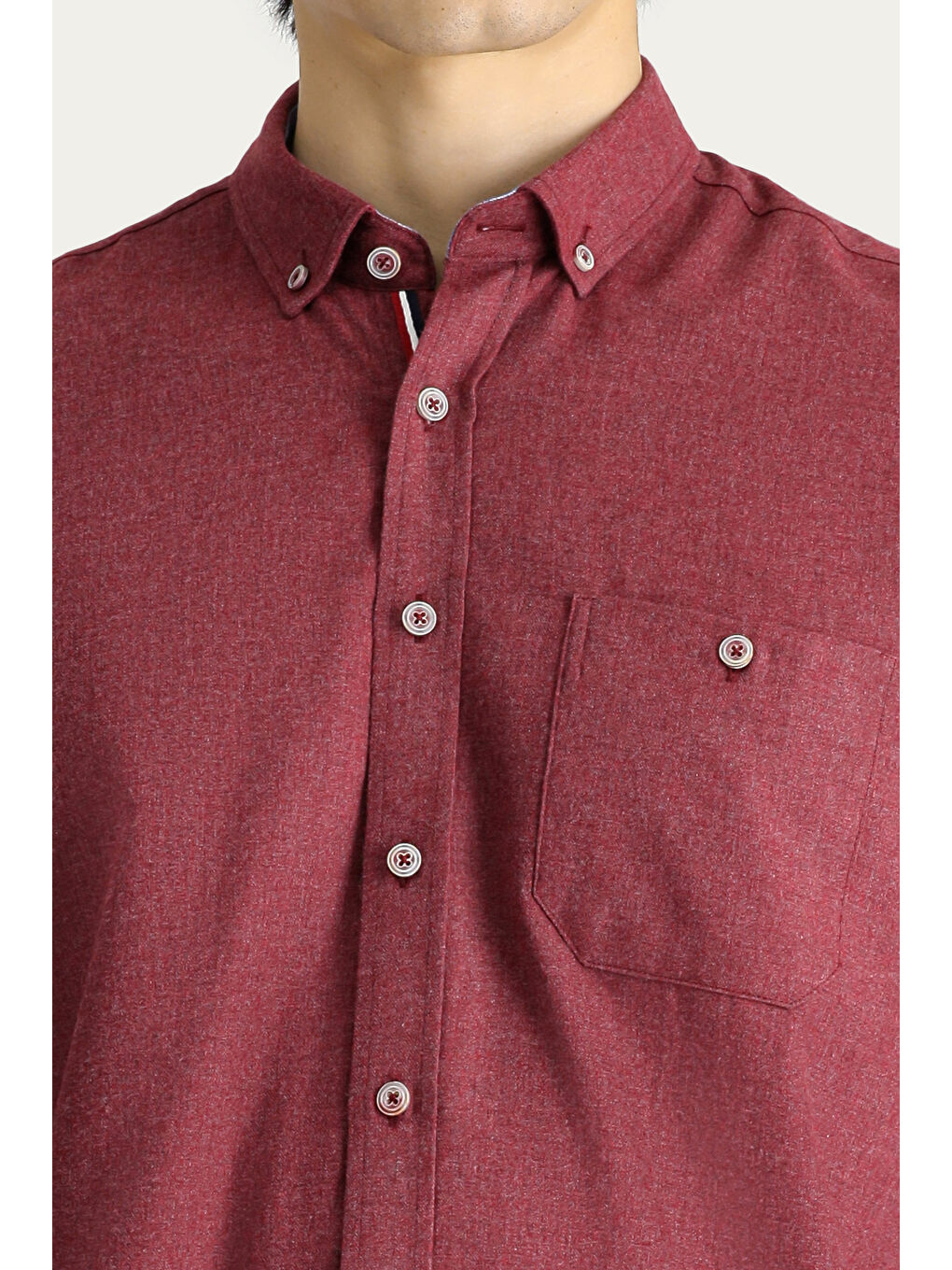 Bordo Uzun Kol Regular Fit Oduncu Düğmeli Yaka Gömlek-4