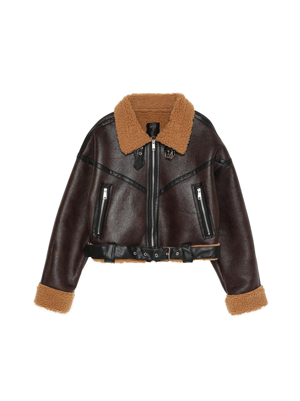 İçi Peluş Detaylı Kemerli Kaban Kahverengi-1