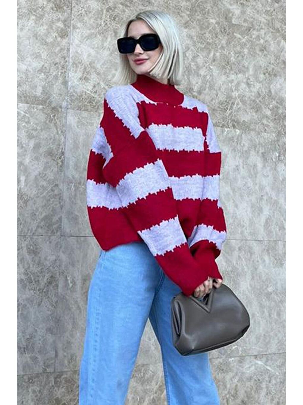 Lila Desenli Oversize Kazak Mg1205