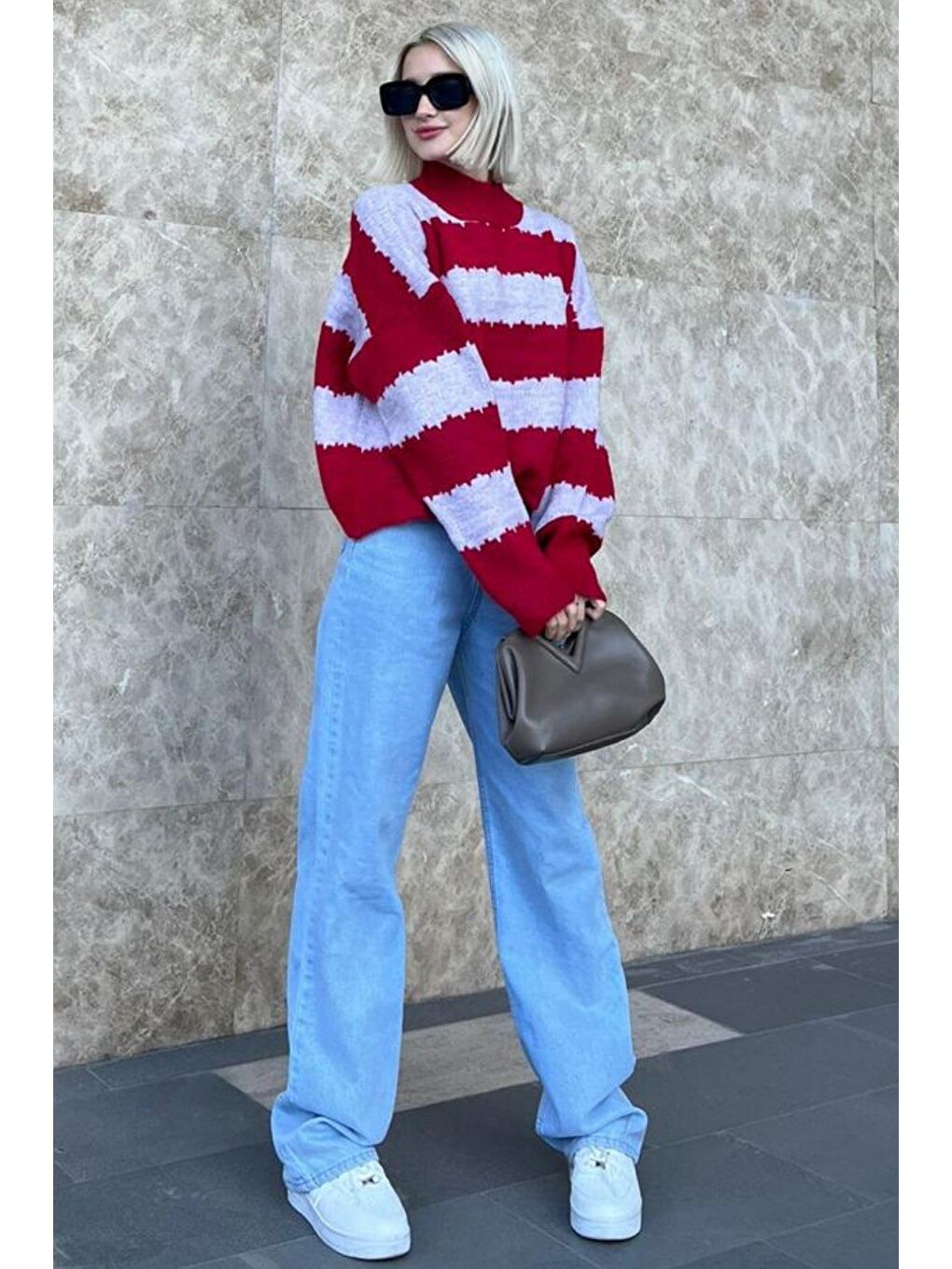 Lila Desenli Oversize Kazak Mg1205-1