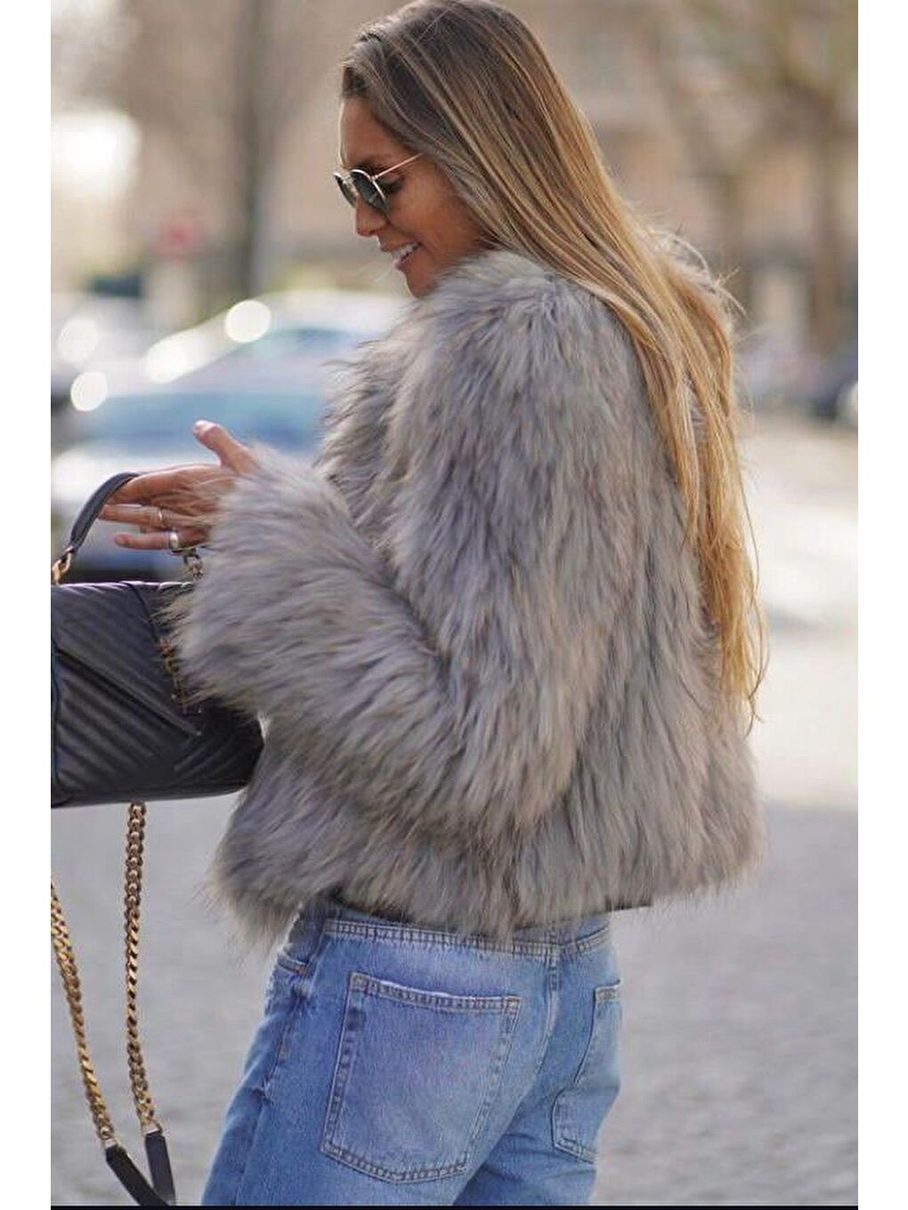 Bej Bisiklet Yaka Kadın Suni Kürk Mont Mg2176-4