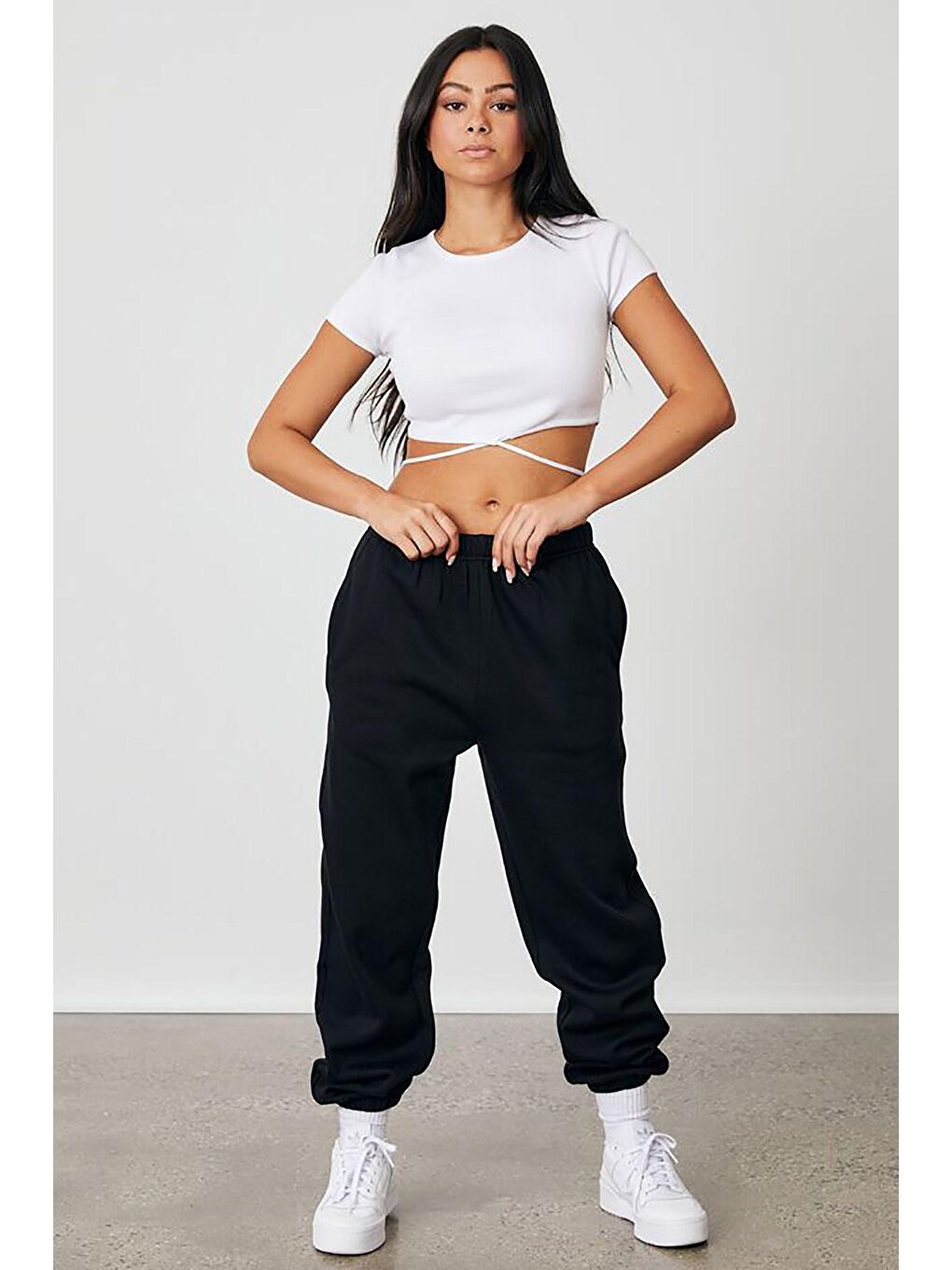 Kadın Siyah Beli Lastikli Oversize Eşofman Altı Mg1235-2