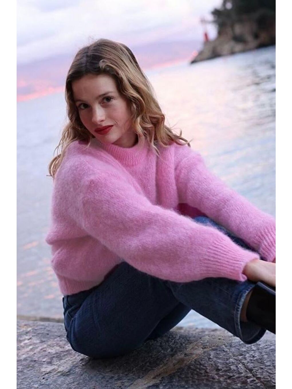 Pembe Oversize Kadın Triko Kazak Mg2263-1