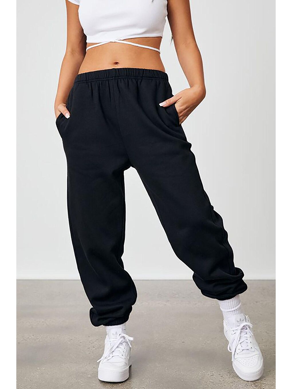 Kadın Siyah Beli Lastikli Oversize Eşofman Altı Mg1235-3