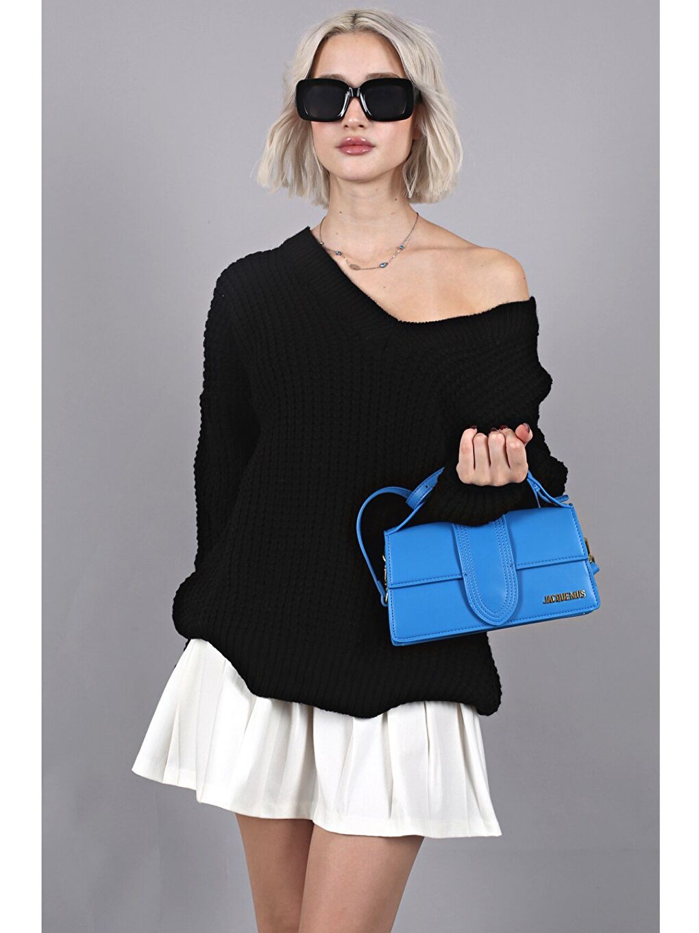 Siyah Oversize V Yaka Triko Kazak Mg1440-2