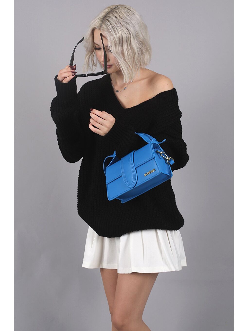 Siyah Oversize V Yaka Triko Kazak Mg1440-3