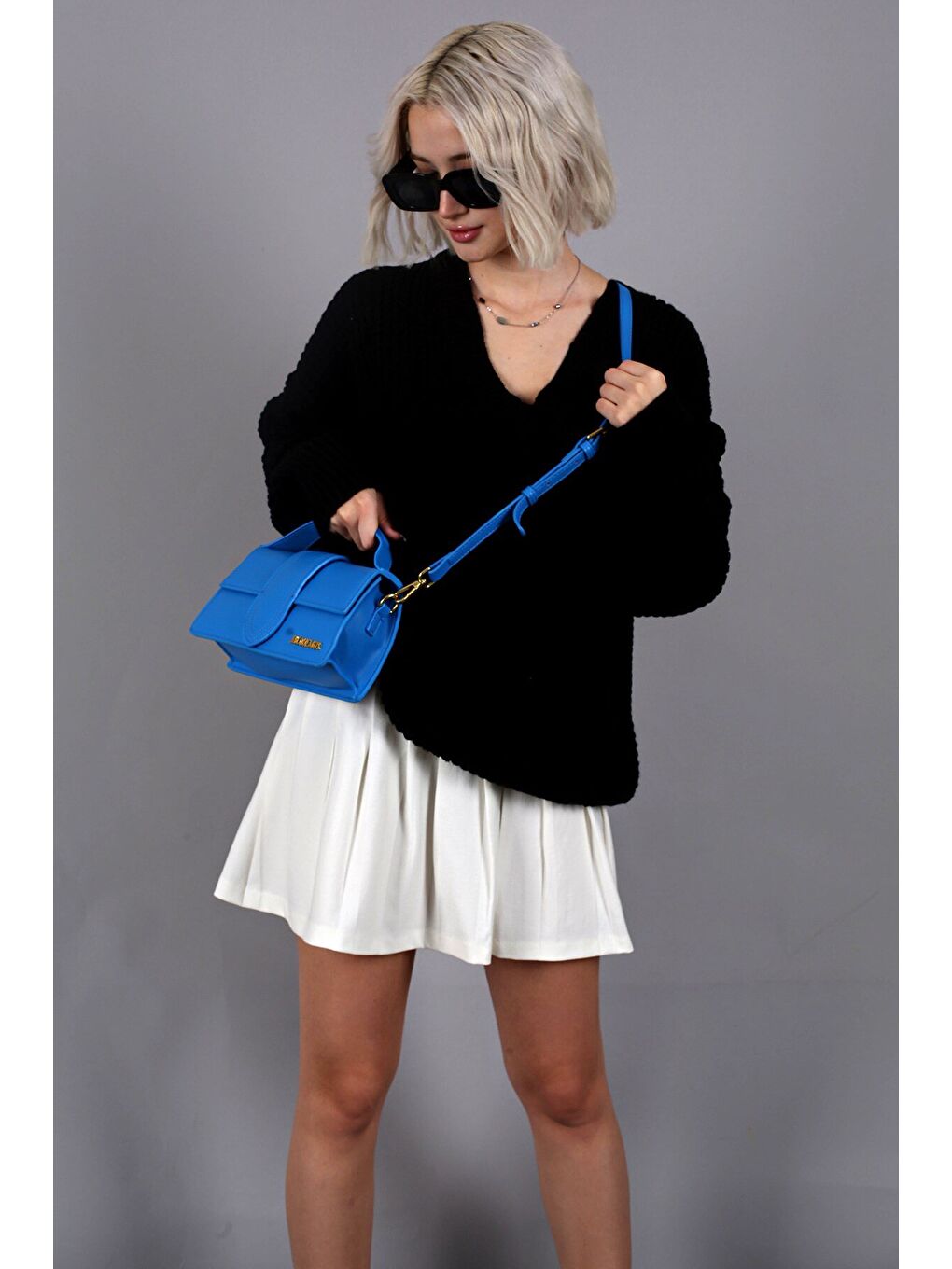 Siyah Oversize V Yaka Triko Kazak Mg1440-6