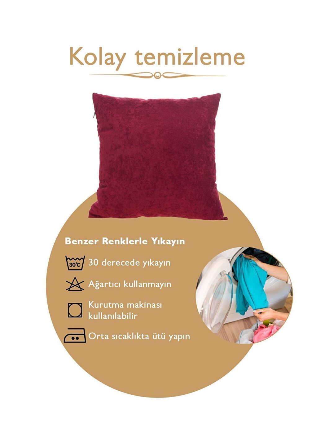 Panoroma Süet Dokulu Düz Punch (Panç) İçin Uygun Bordo 50X50 Dekoratif Kırlent Kılıfı-7