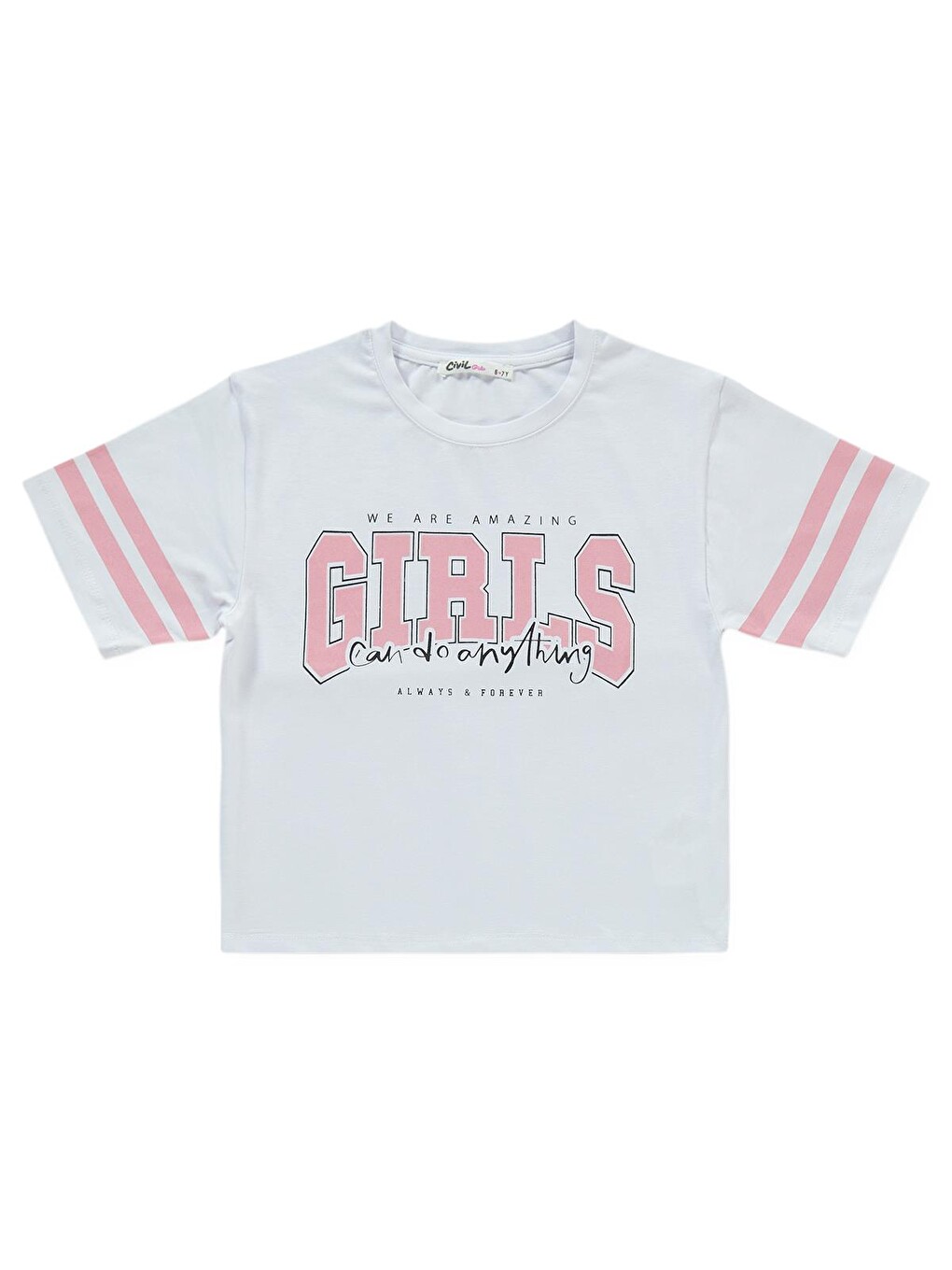 Beyaz Girls Sport Girl Baskılı Kısa Kol 2'li Set 6-9 Yaş Takım - Standart-7
