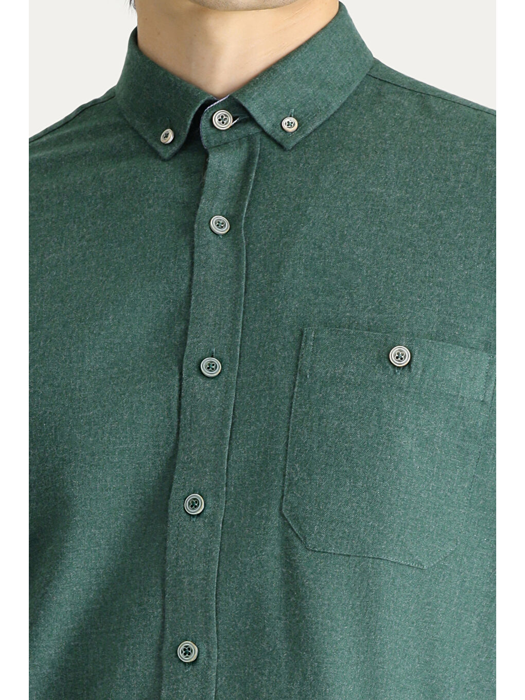 Yeşil Uzun Kol Regular Fit Düğmeli Yaka Gömlek-5