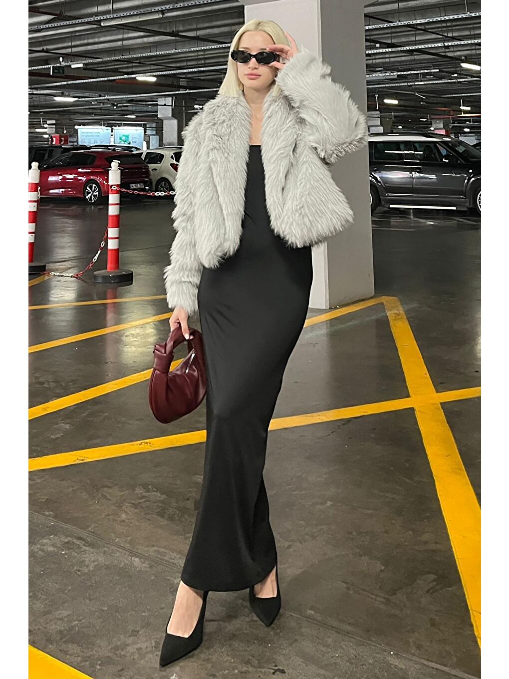 Gri Kruvaze Yaka Yumuşak Doku Astarlı Kadın Kürk Mg2175