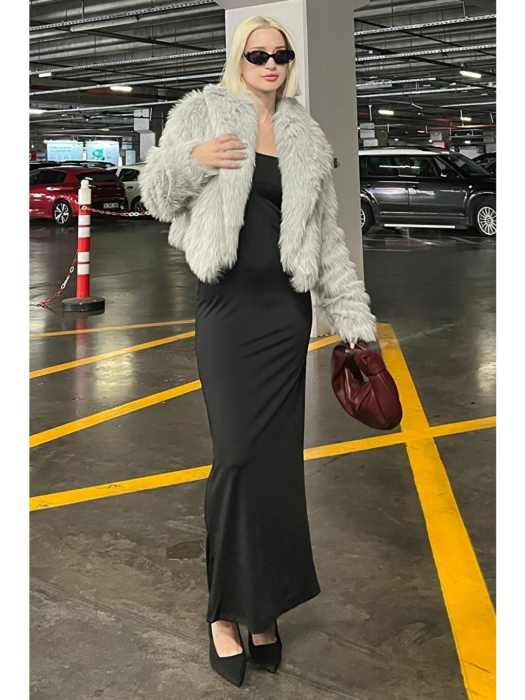 Gri Kruvaze Yaka Yumuşak Doku Astarlı Kadın Kürk Mg2175-2