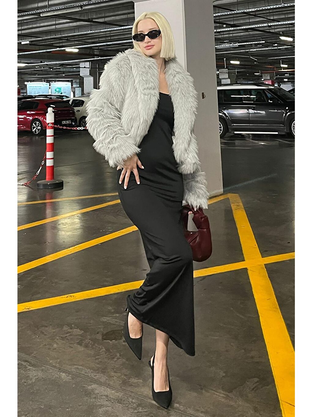 Gri Kruvaze Yaka Yumuşak Doku Astarlı Kadın Kürk Mg2175-3