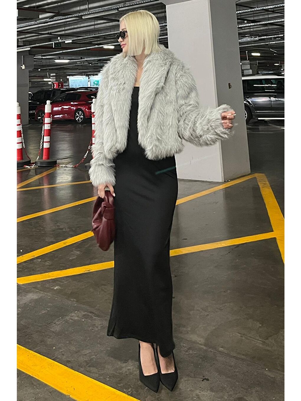 Gri Kruvaze Yaka Yumuşak Doku Astarlı Kadın Kürk Mg2175-4