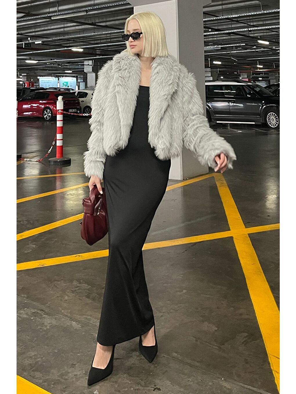 Gri Kruvaze Yaka Yumuşak Doku Astarlı Kadın Kürk Mg2175-6