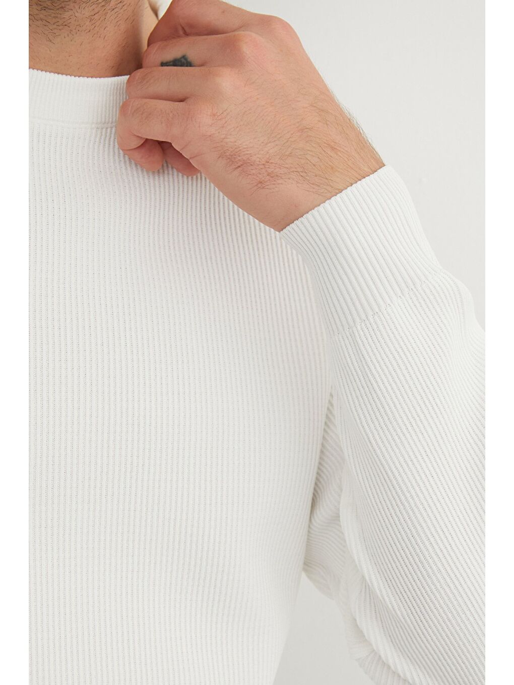 Beyaz Basic Bisiklet Yaka Triko Kazak-2