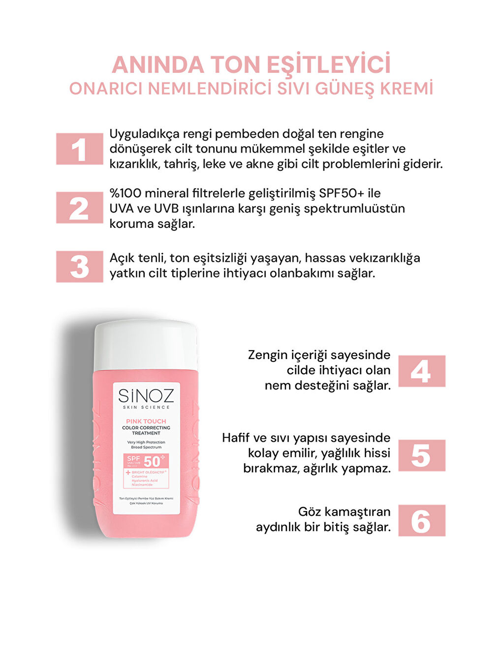 Pink Touch Anında Ton Eşitleyici Onarıcı Nemlendirici Pembe Yüz Güneş Kremi Spf50-1