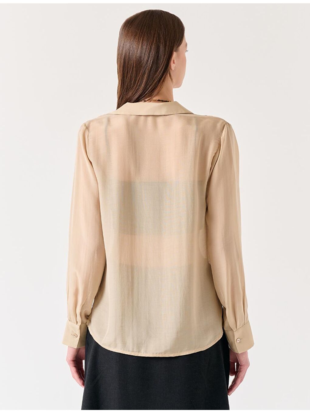 Bej Taş Uzun Kollu Gömlek Yaka Dokuma Gömlek-3