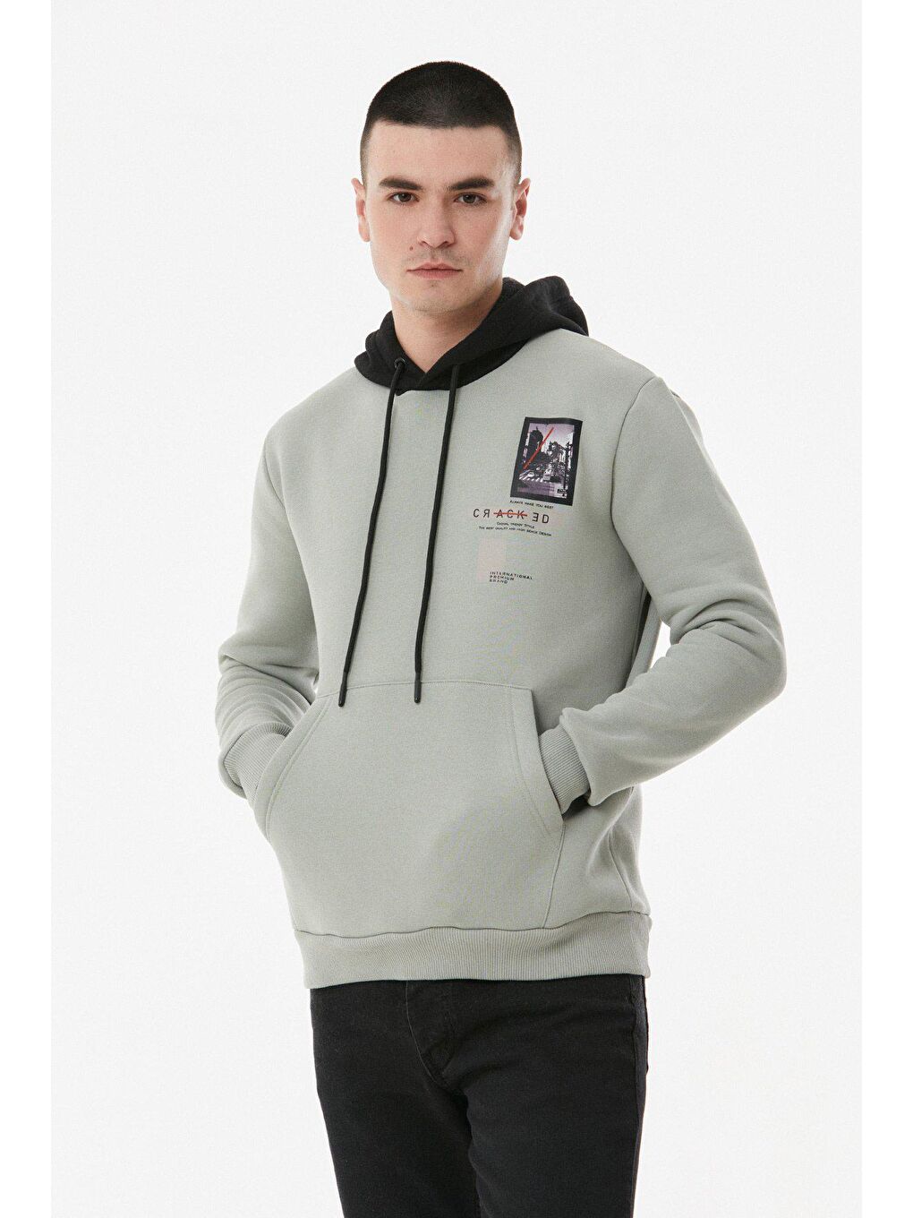 Turkuaz Baskılı Kapüşonlu Sweatshirt