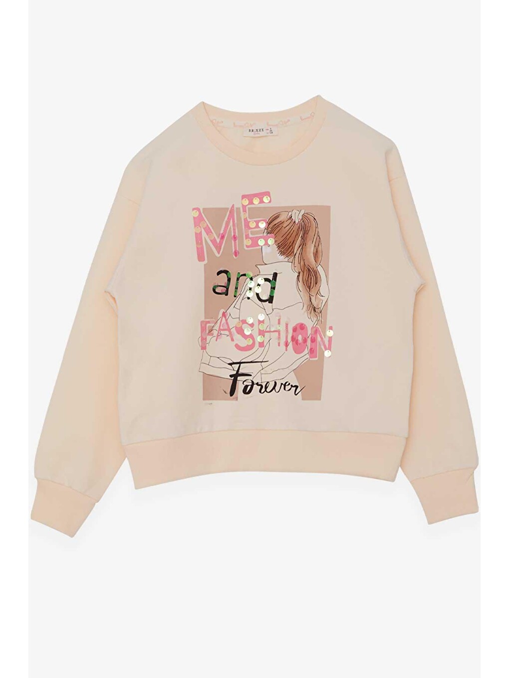 Ekru Kız Çocuk Sweatshirt Pullu Kız Baskılı Krem (9-14 Yaş)