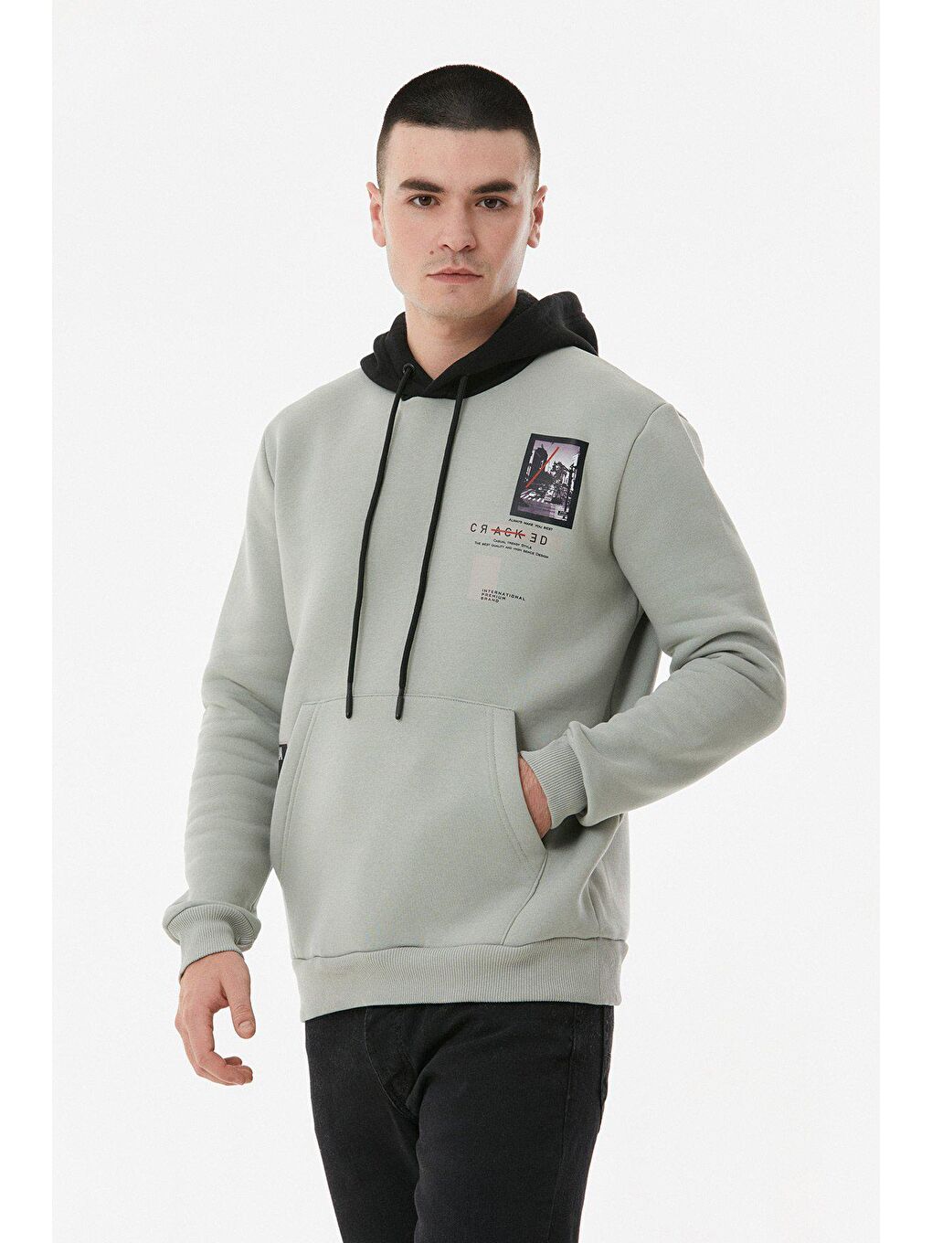 Turkuaz Baskılı Kapüşonlu Sweatshirt-3