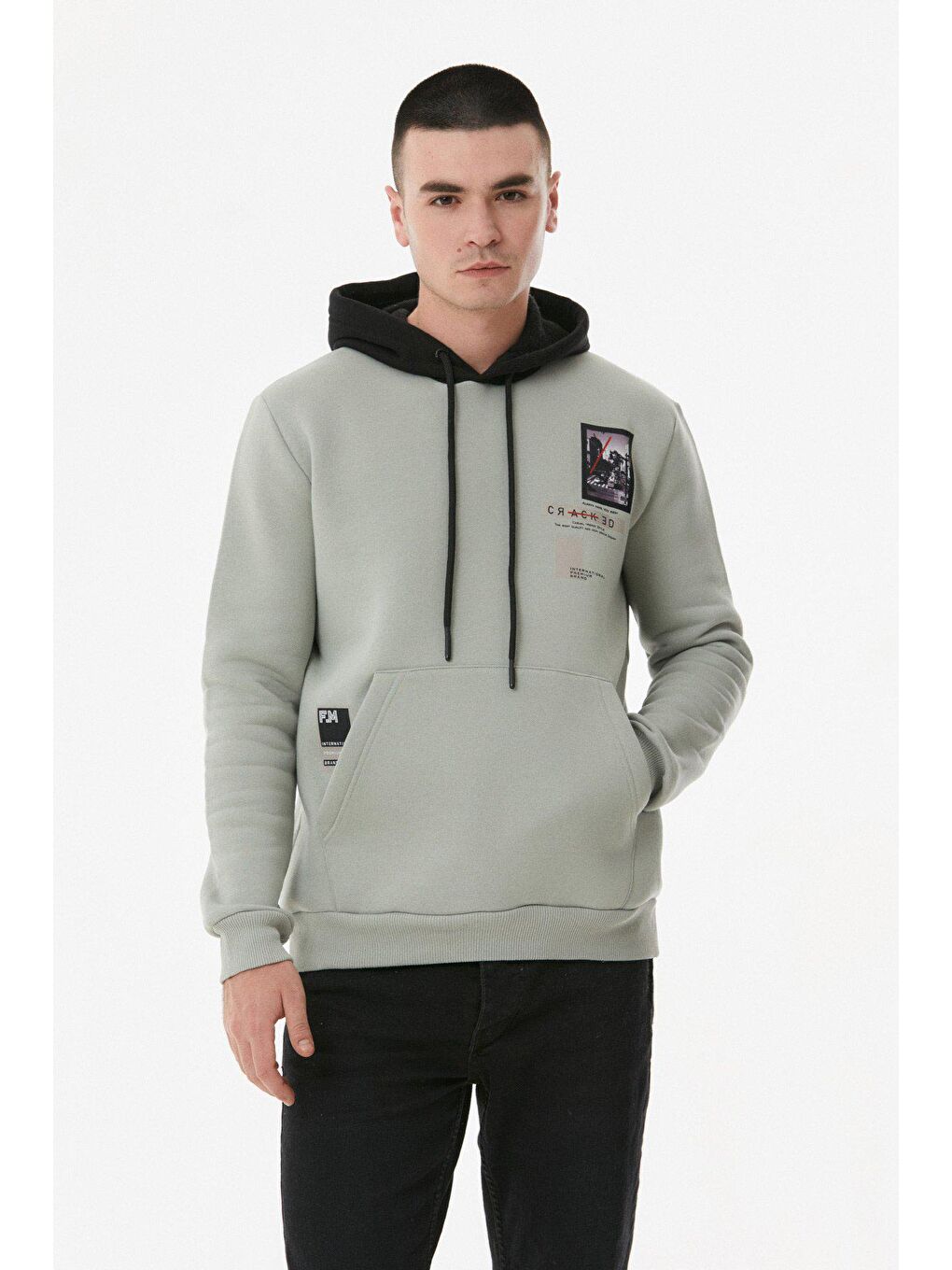 Turkuaz Baskılı Kapüşonlu Sweatshirt-4