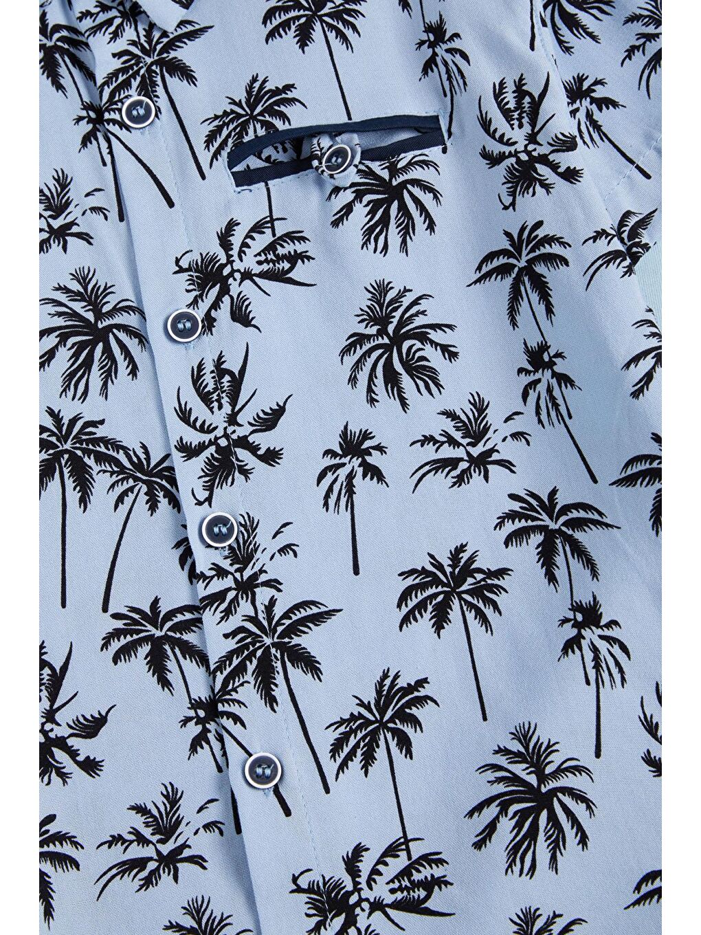 Mavi Palmiye Baskı Gömlekli Şortlu Erkek Takım 15645-2