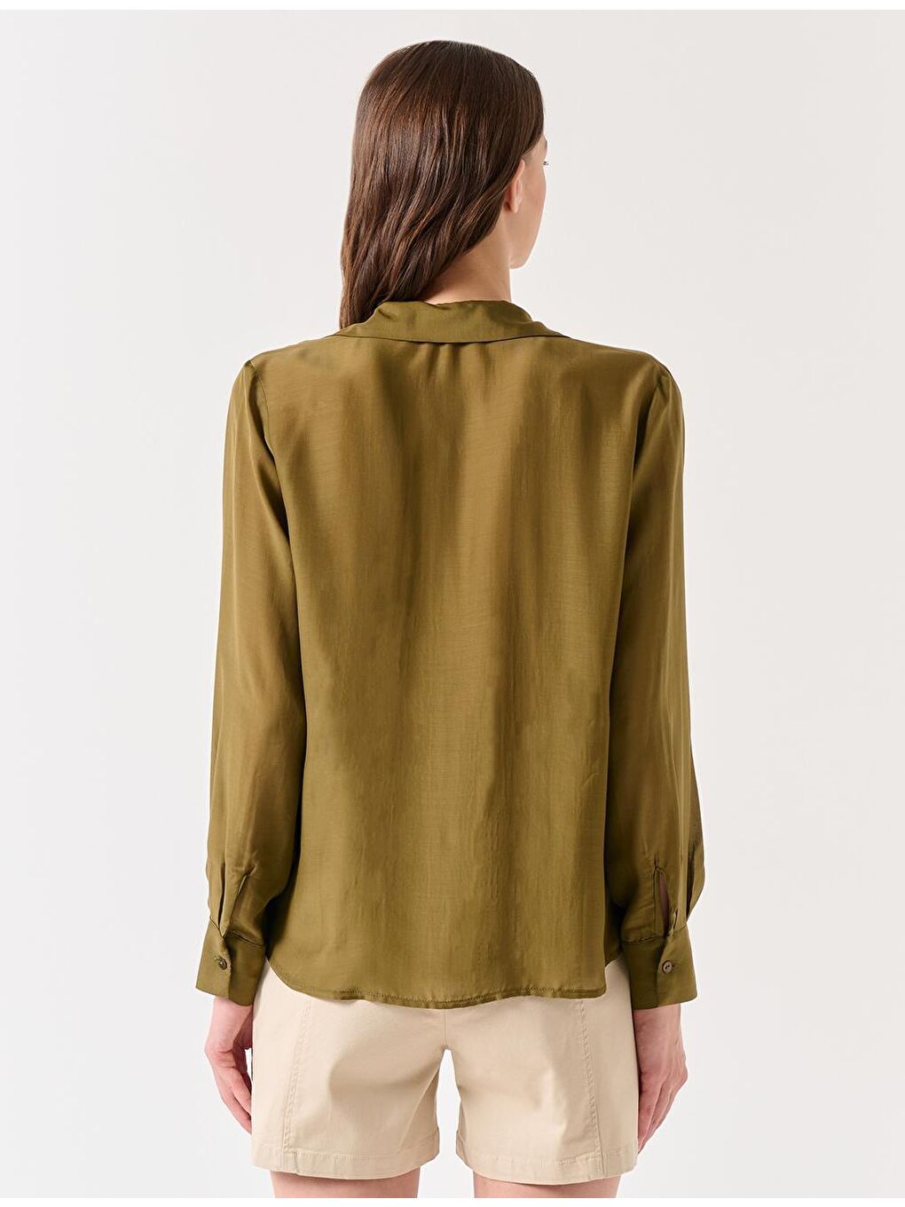 Haki Uzun Kollu Gömlek Yaka Dokuma Gömlek-4