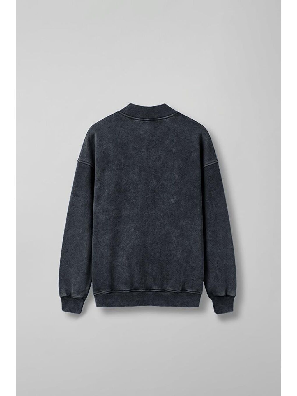 Oversize Yıkamalı Erkek Fermuarlı Sweatshirt Hırka Siyah-1