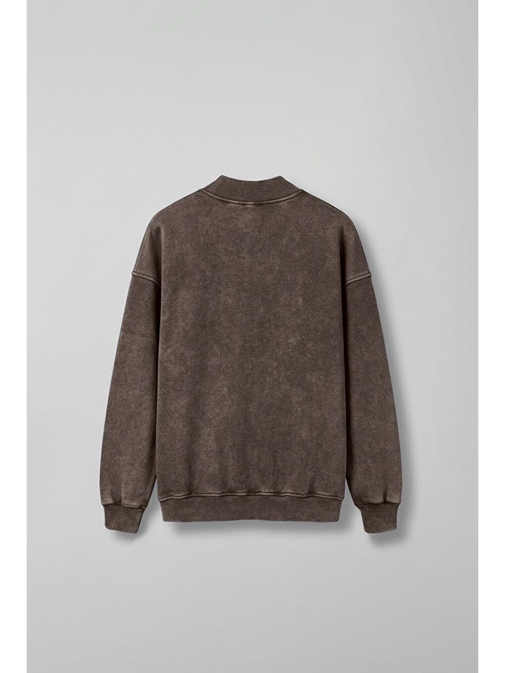 Oversize Yıkamalı Erkek Fermuarlı Sweatshirt Hırka Kahverengi-1