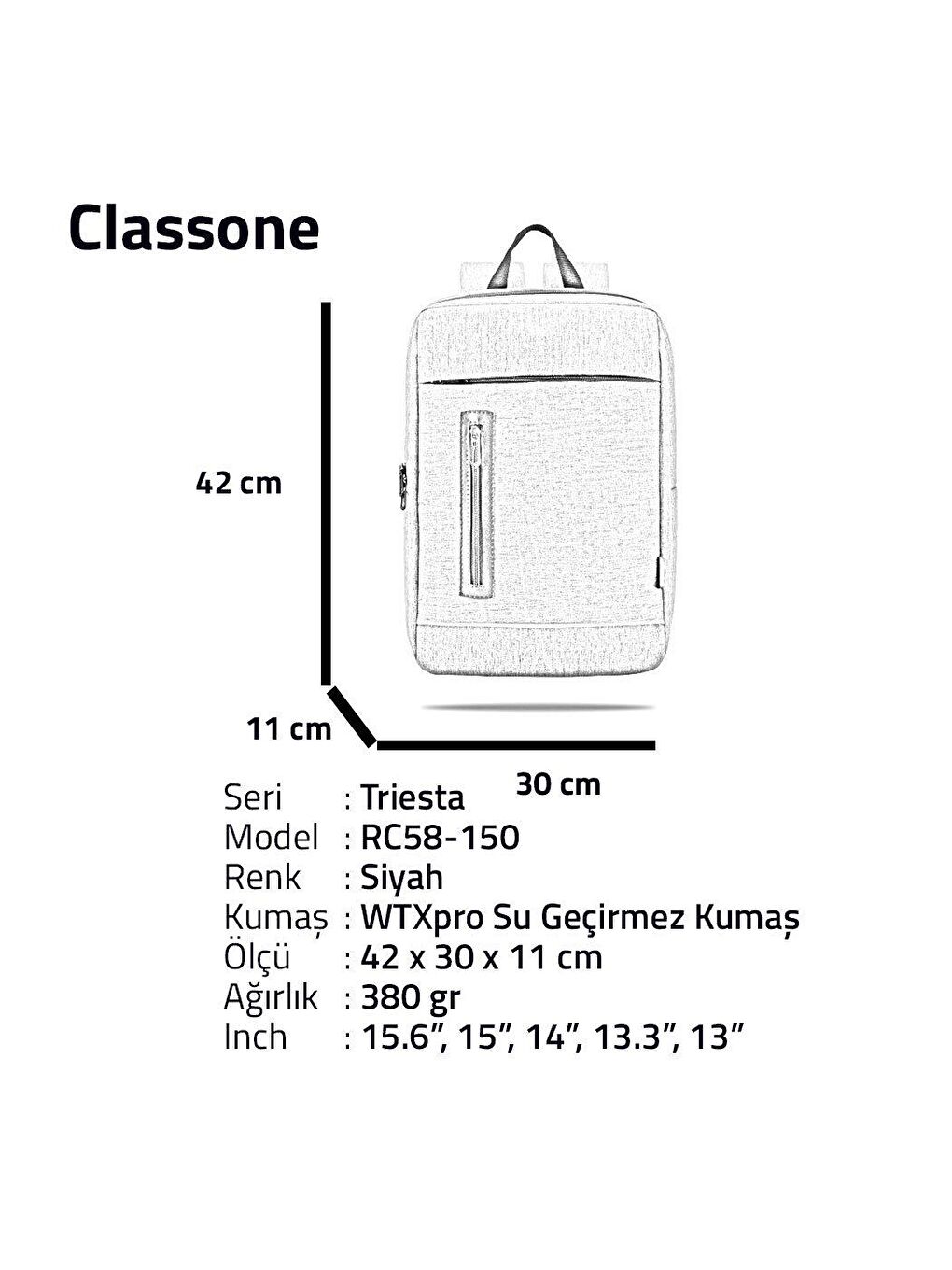 Siyah RC58-150 Su Geçirmez Kumaş 15.6 inch Notebook Sırt Çantası-4