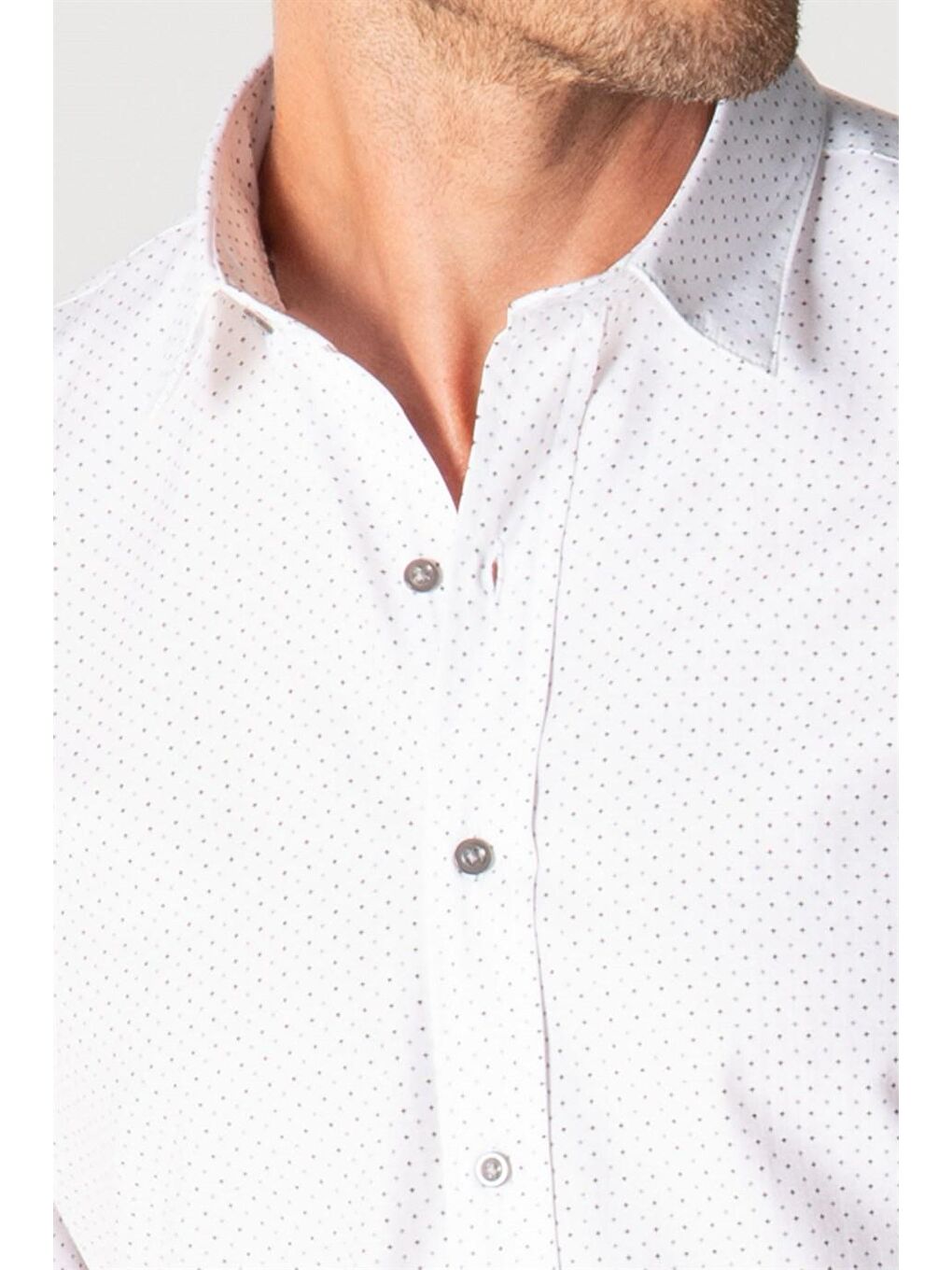 Beyaz Slım Fit Uzun Kol Baskılı Desenli Erkek Gömlek-2