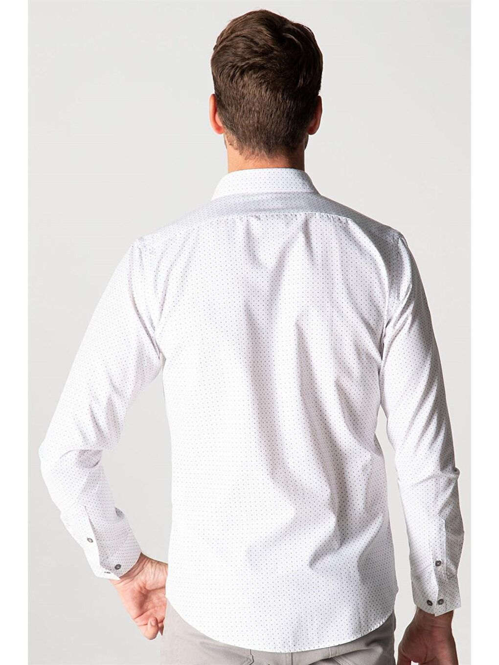Beyaz Slım Fit Uzun Kol Baskılı Desenli Erkek Gömlek-3