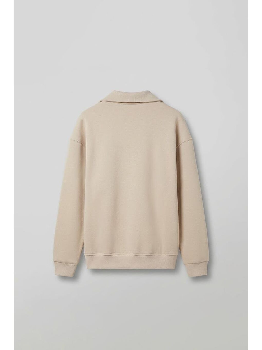 Erkek Oversize Dik Yaka Yarım Fermuarlı Sweatshirt Bej-6
