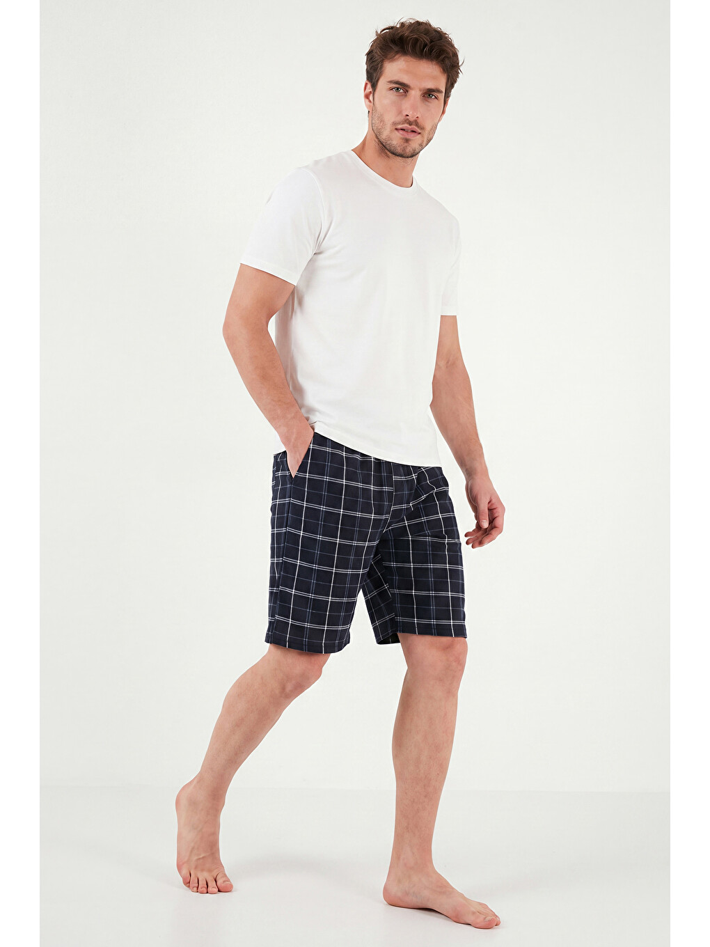 Lacivert Pamuklu Regular Fit Bağlamalı Cepli Pijama Şort 6574004-2