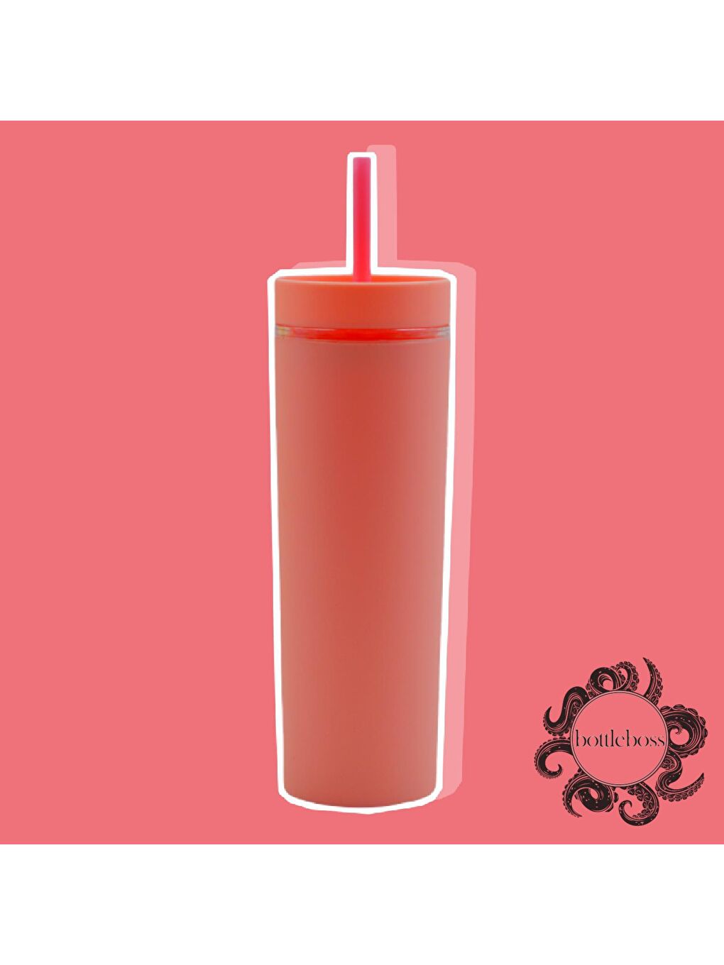 BottleBoss Pembe Çift Katmanlı Pipetli Sızdırmaz Kapak Bardak Matara 470 Ml Pembe