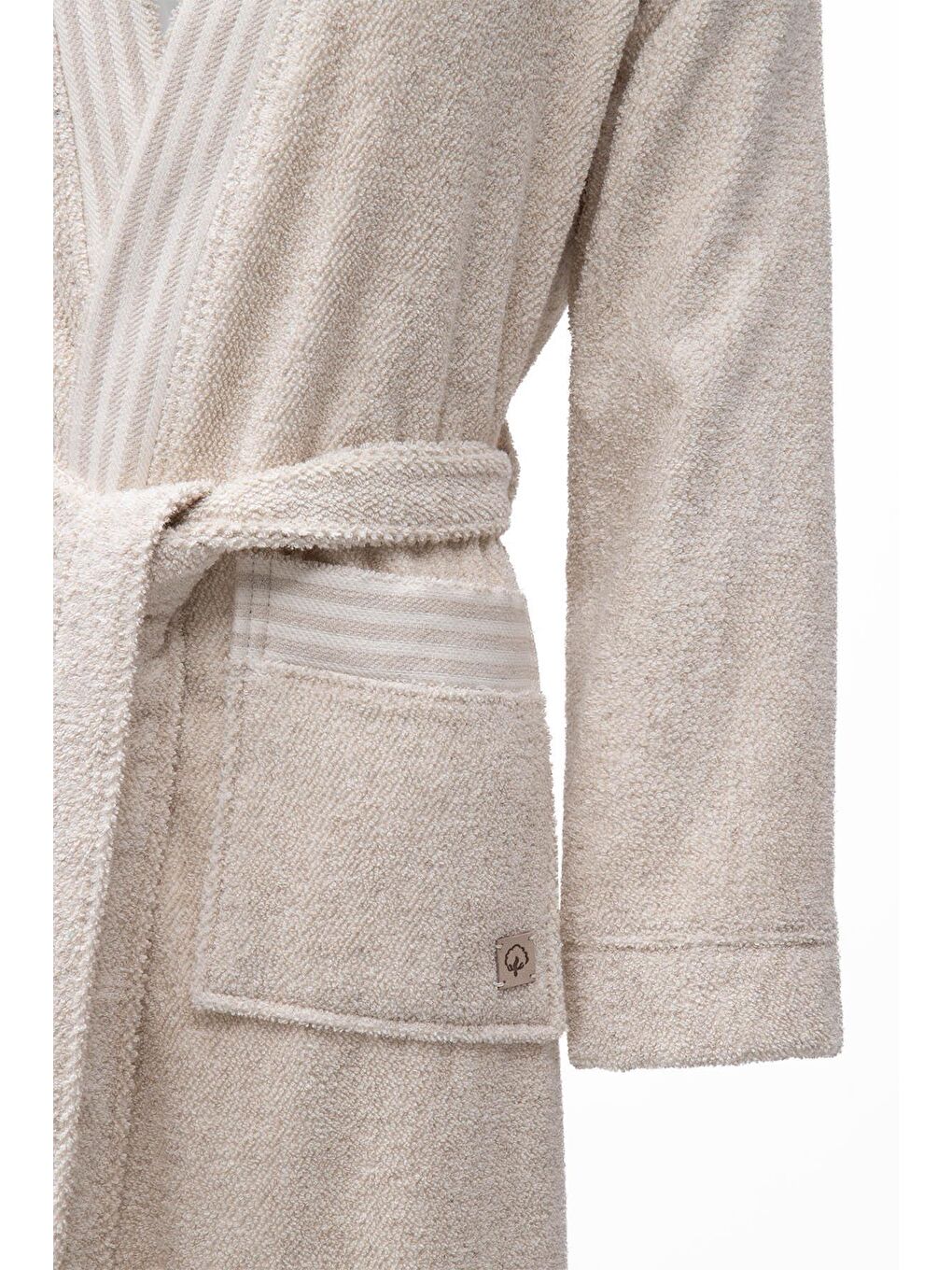 Raisa Kadın Bornoz %100 Organik Pamuk Jakarlı Bej-2