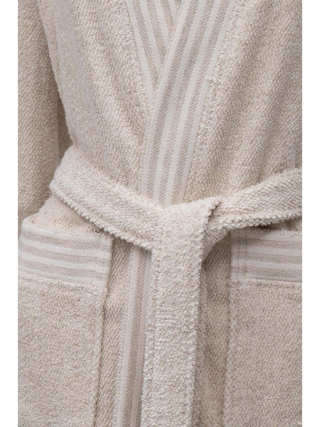 Raisa Kadın Bornoz %100 Organik Pamuk Jakarlı Bej-3