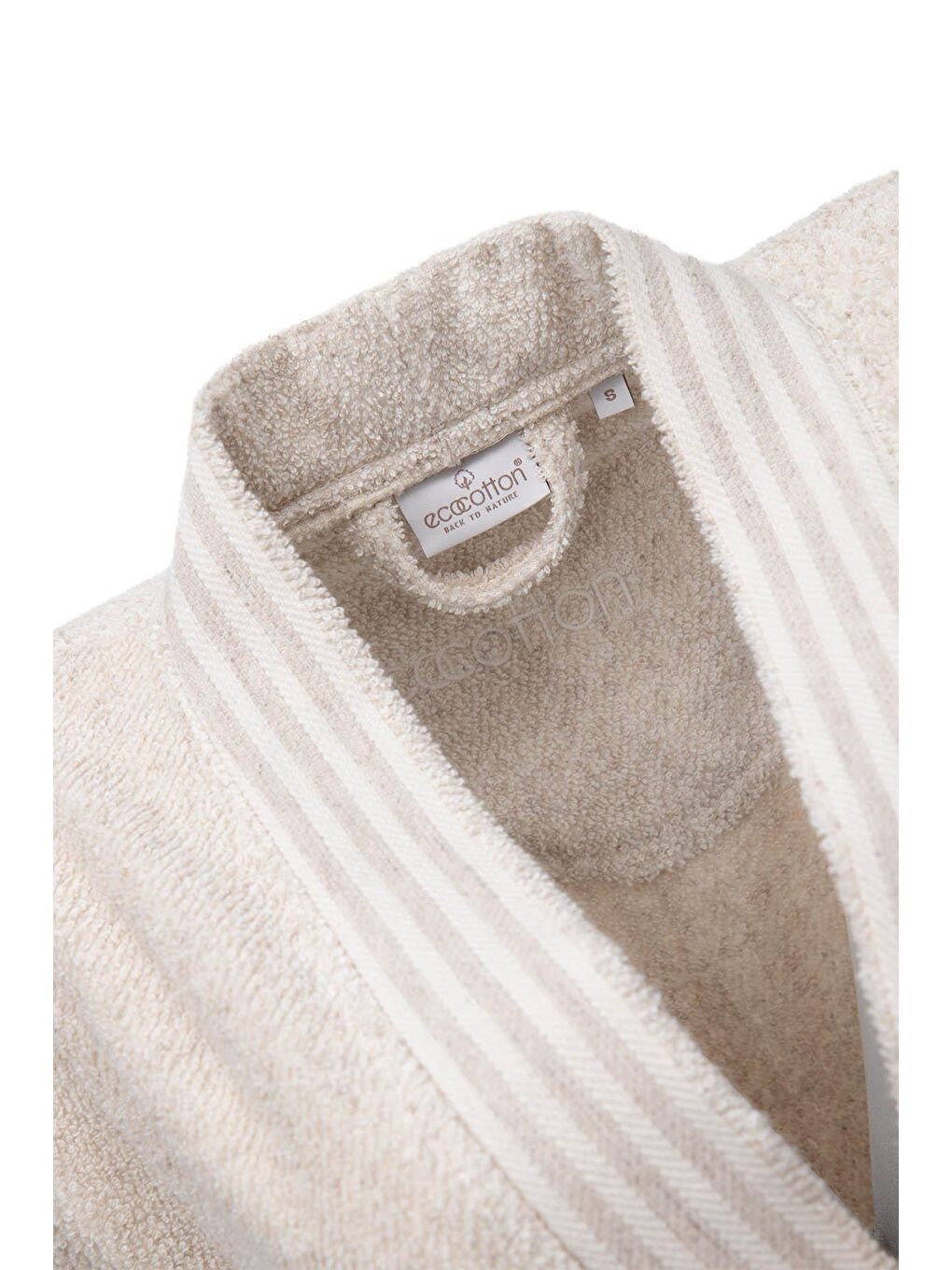 Raisa Kadın Bornoz %100 Organik Pamuk Jakarlı Bej-4