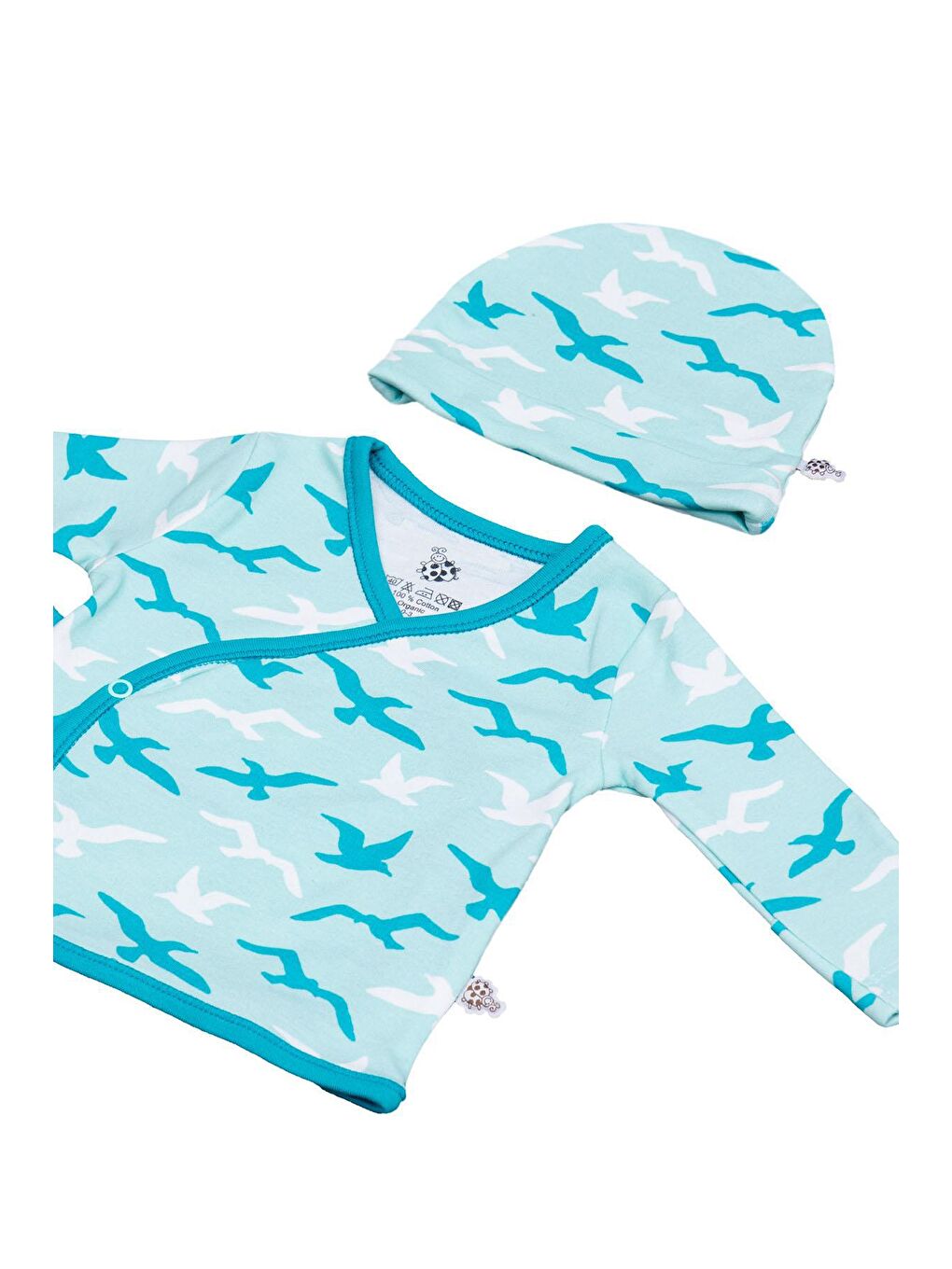 Turna Erkek Bebek 5'li Hastane Çıkışı Zıbın Seti %100 Organik Pamuk Yeni Doğan Turkuaz 0-3 Ay-3