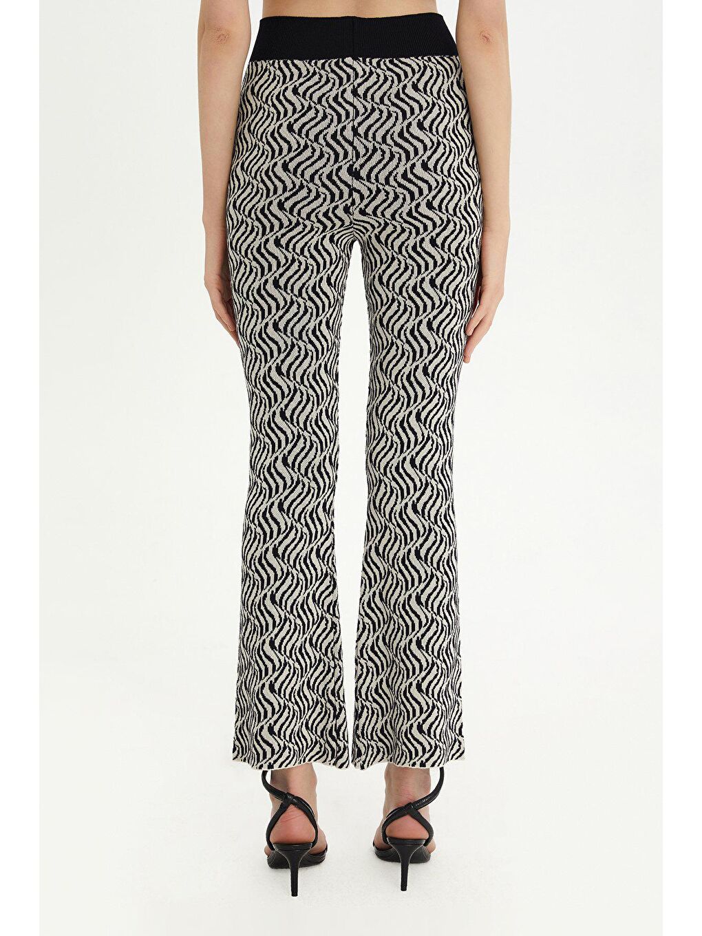 Lacivert-Ekru Jakarlı İspanyol Paça Triko Pantolon-3