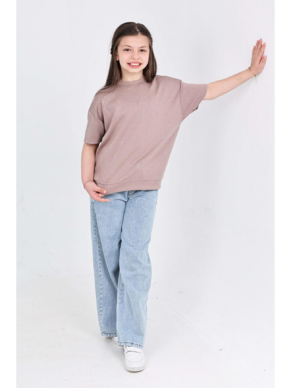 Pembe Kız Çocuk 2'li Jean Takım (pantolon+bluz) 7-12 Yaş 12666-1