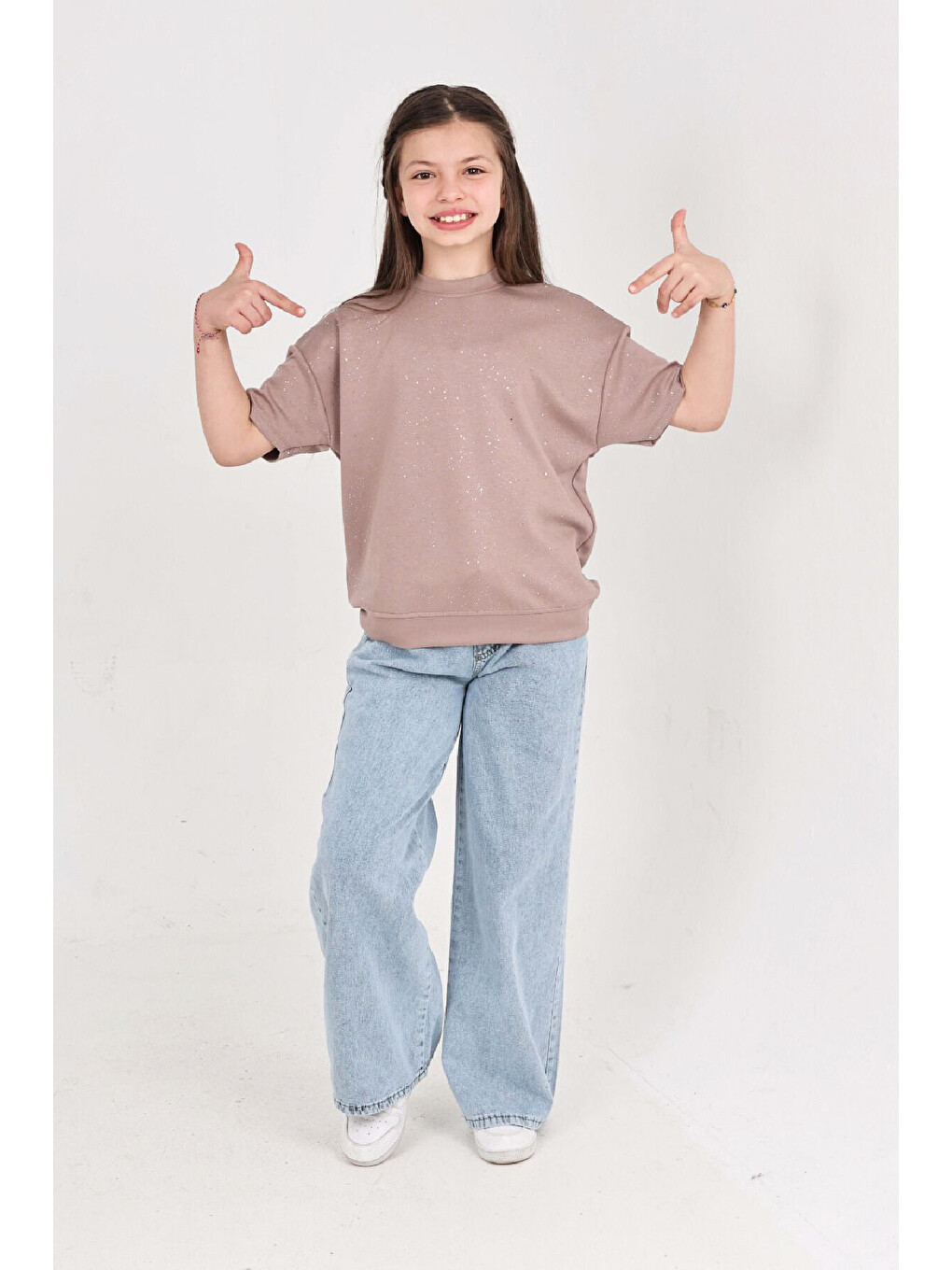 Pembe Kız Çocuk 2'li Jean Takım (pantolon+bluz) 7-12 Yaş 12666-2