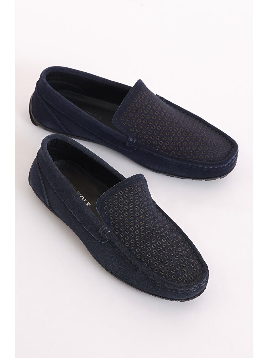 Erkek Lacivert Süet Önü İşleme Desenli Günlük Loafer Ayakkabı-1
