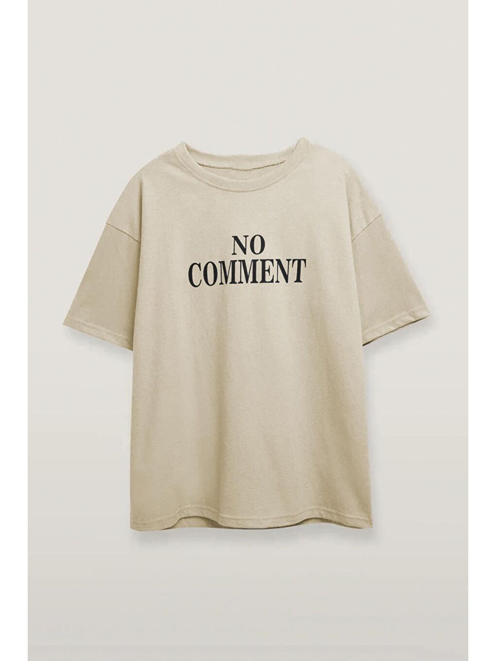 Bej Baskılı Bisiklet Yaka Kadın Tişört Mg1763-1