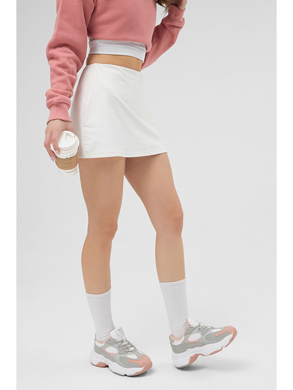 Gri Kadın Buz Pudra Rahat Kalıp Yüksek Taban Bağcıklı Spor Ayakkabı-3