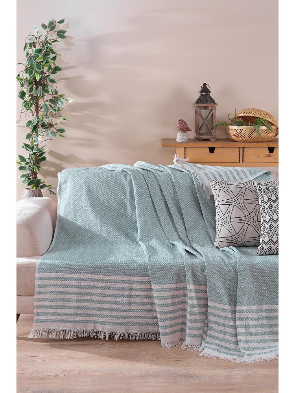 Yeşil Wells | Koltuk Örtüsü 170x210 Cm | Natural Pamuklu Koltuk Şalı | Çekyat Örtüsü