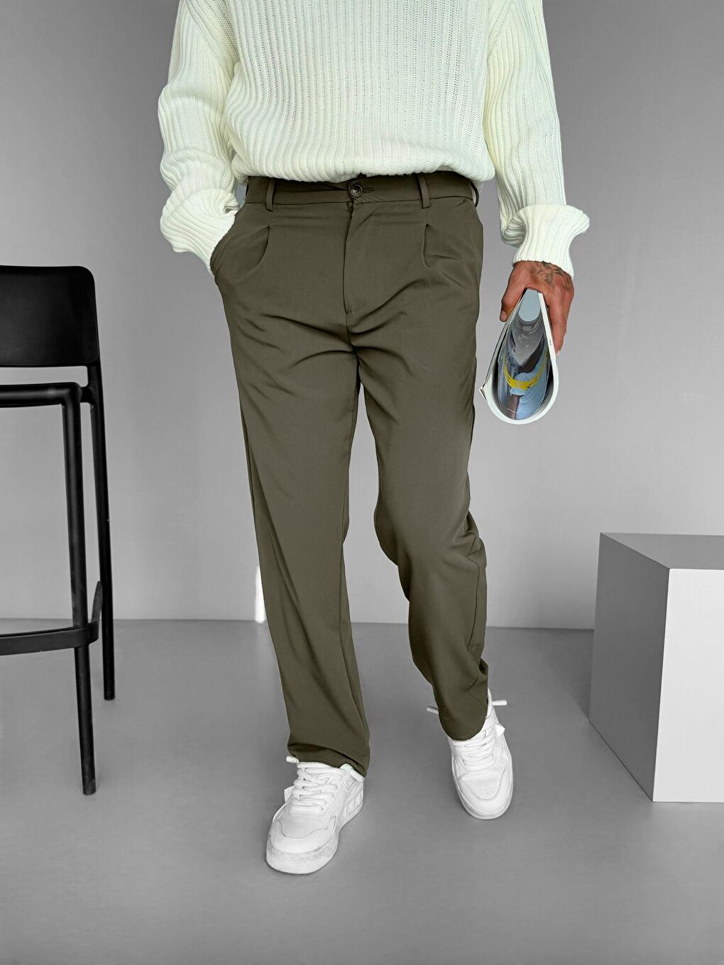 Baggy Fit Beli Lastikli Rahat Erkek Pantolon Haki-1